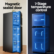 Devanti 122L Two Door Bar Fridge Mini Fridge with Freezer Black BF-F-D-122L-BK