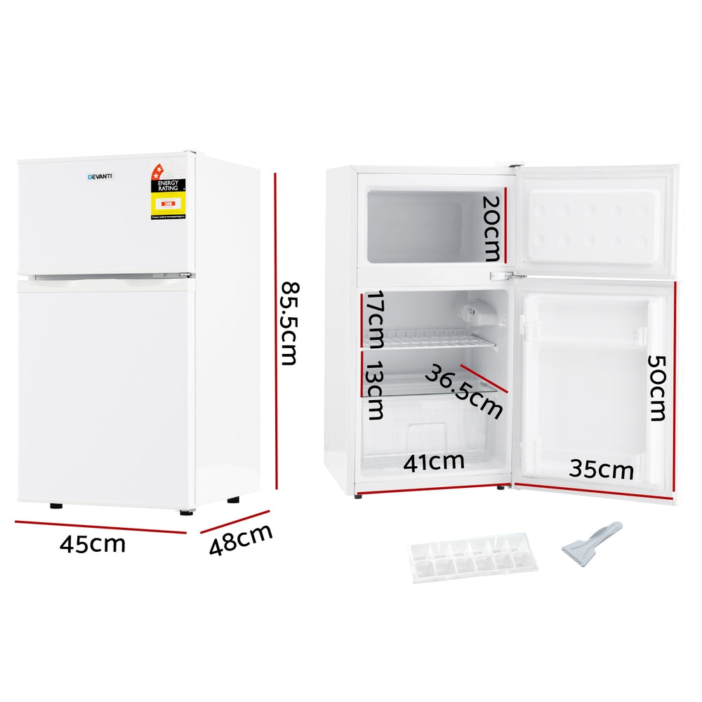 Devanti 85L Bar Fridge Mini Freezer Refrigerator White BF-F-D-90L-WH