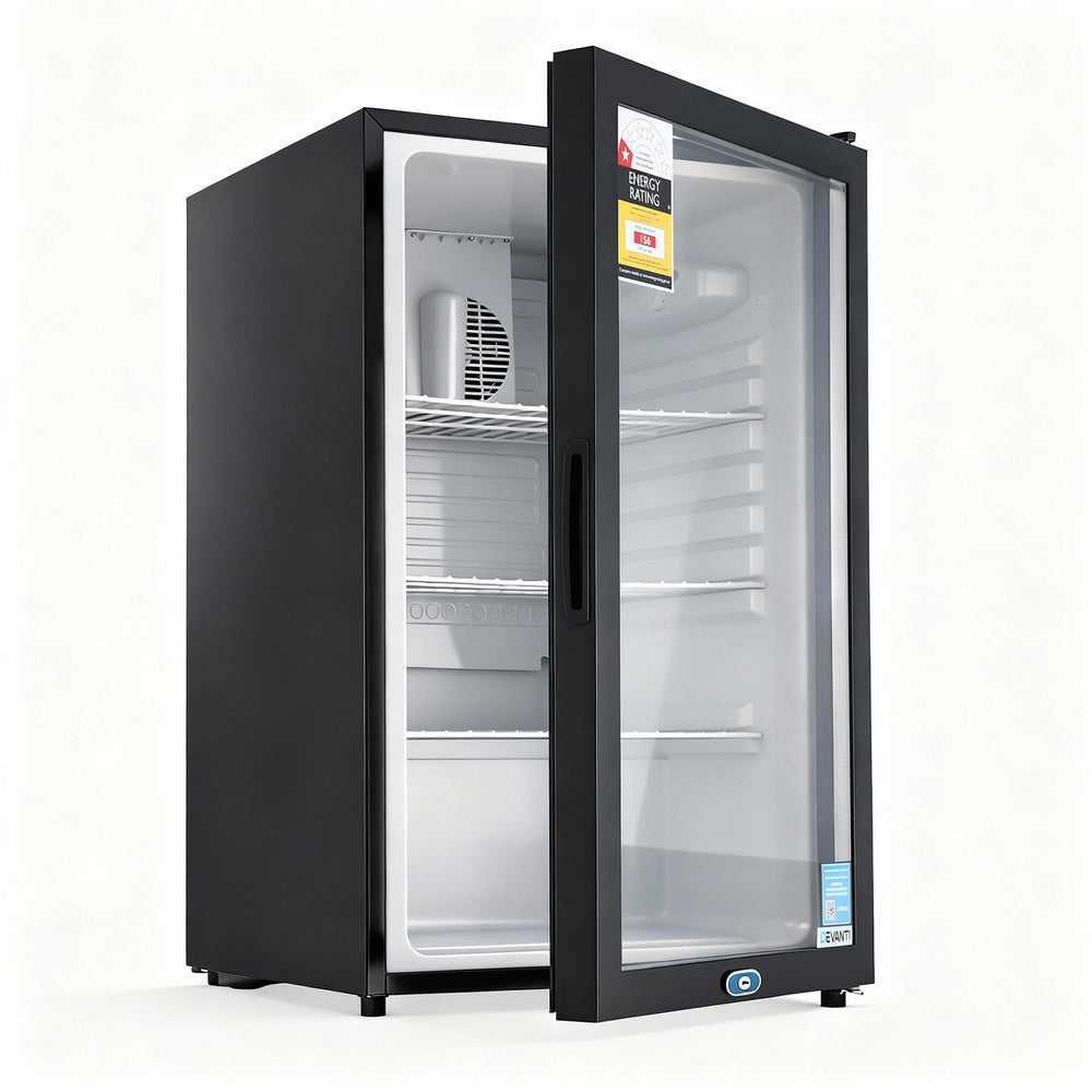 Devanti 105L Bar Fridge Glass Door Mini Fridge Countertop Cooler Black BF-F-G-105L-BK