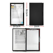 Devanti 105L Bar Fridge Glass Door Mini Fridge Countertop Cooler Black BF-F-G-105L-BK