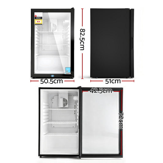 Devanti 105L Bar Fridge Glass Door Mini Fridge Countertop Cooler Black BF-F-G-105L-BK