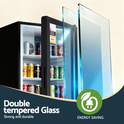 Devanti 105L Bar Fridge Glass Door Mini Fridge Countertop Cooler Black BF-F-G-105L-BK