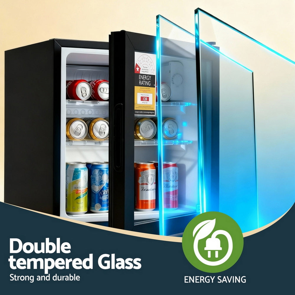 Devanti 40L Bar Fridge Glass Door Mini Fridge Countertop Cooler Black BF-F-G-40L-BK