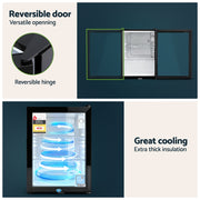 Devanti 56L Bar Fridge Glass Door Mini Fridge Countertop Cooler Black BF-F-G-56L-BK