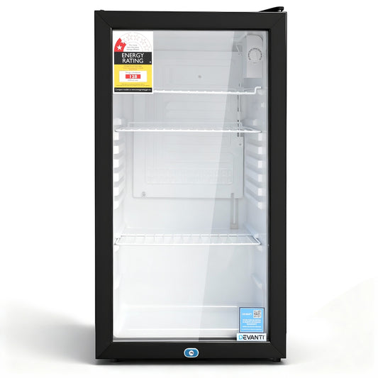 Devanti 78L Bar Fridge Glass Door Mini Fridge Countertop Cooler Black BF-F-G-78L-BK