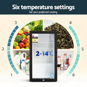 Devanti 78L Bar Fridge Glass Door Mini Fridge Countertop Cooler Black BF-F-G-78L-BK
