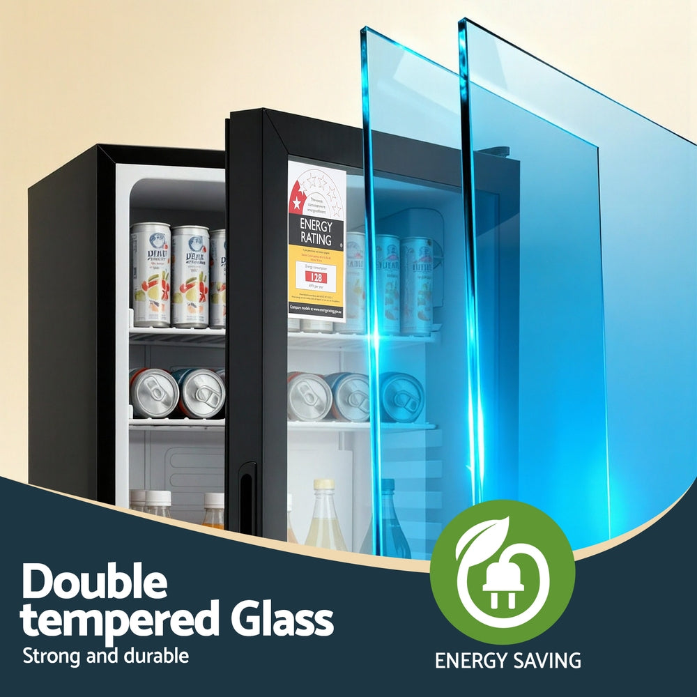 Devanti 78L Bar Fridge Glass Door Mini Fridge Countertop Cooler Black BF-F-G-78L-BK