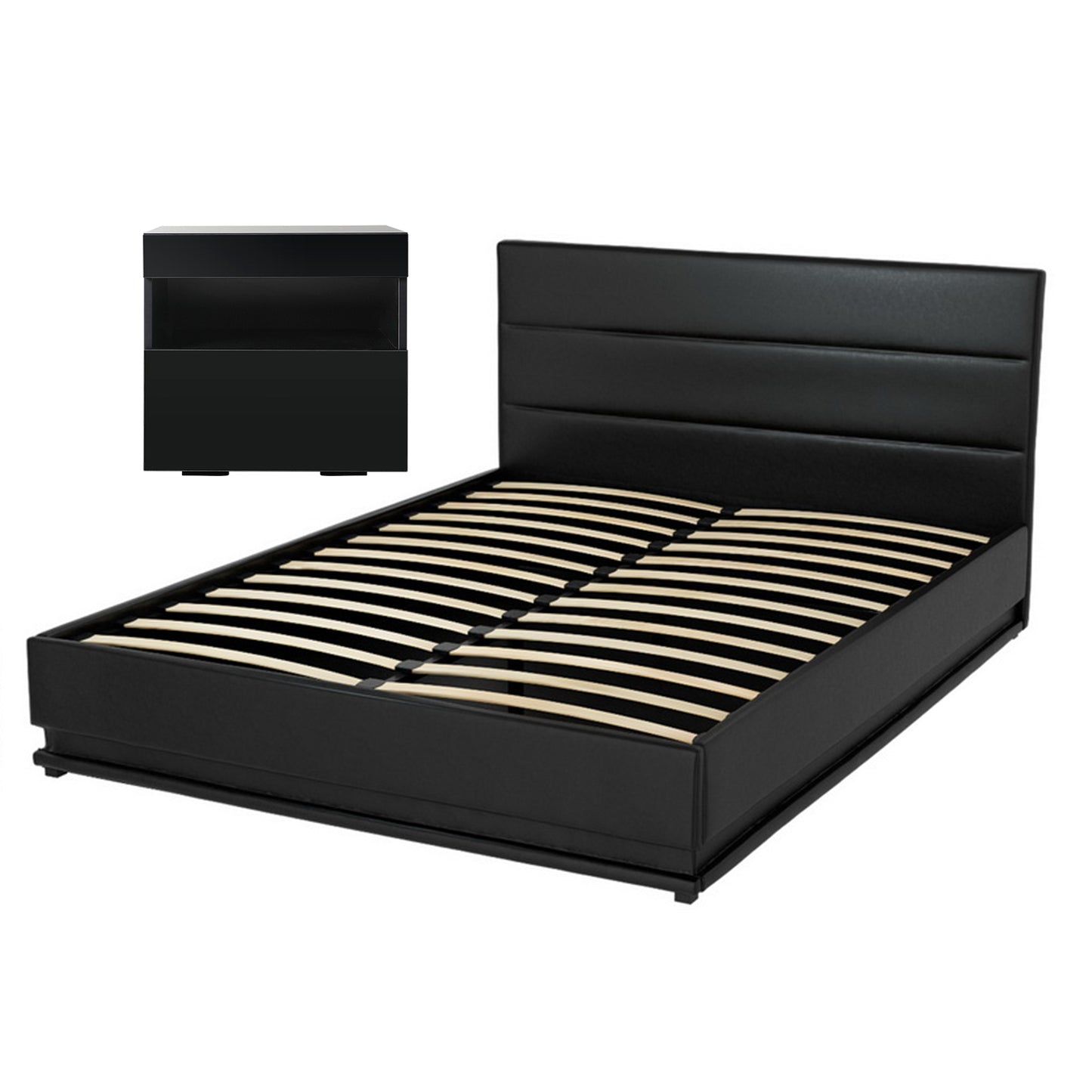 Artiss RGB LED Double Bed Frame with Beside Table Set 16 Colour Mood Lighting BFRAME-BS-LUMI04-D-BK