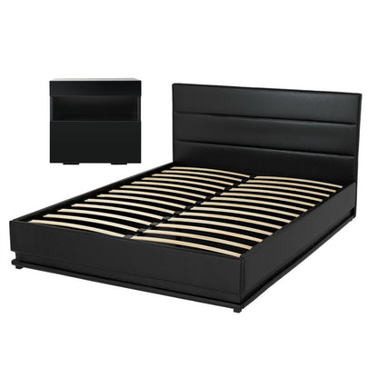 Artiss RGB LED Double Bed Frame with Beside Table Set 16 Colour Mood Lighting BFRAME-BS-LUMI04-D-BK
