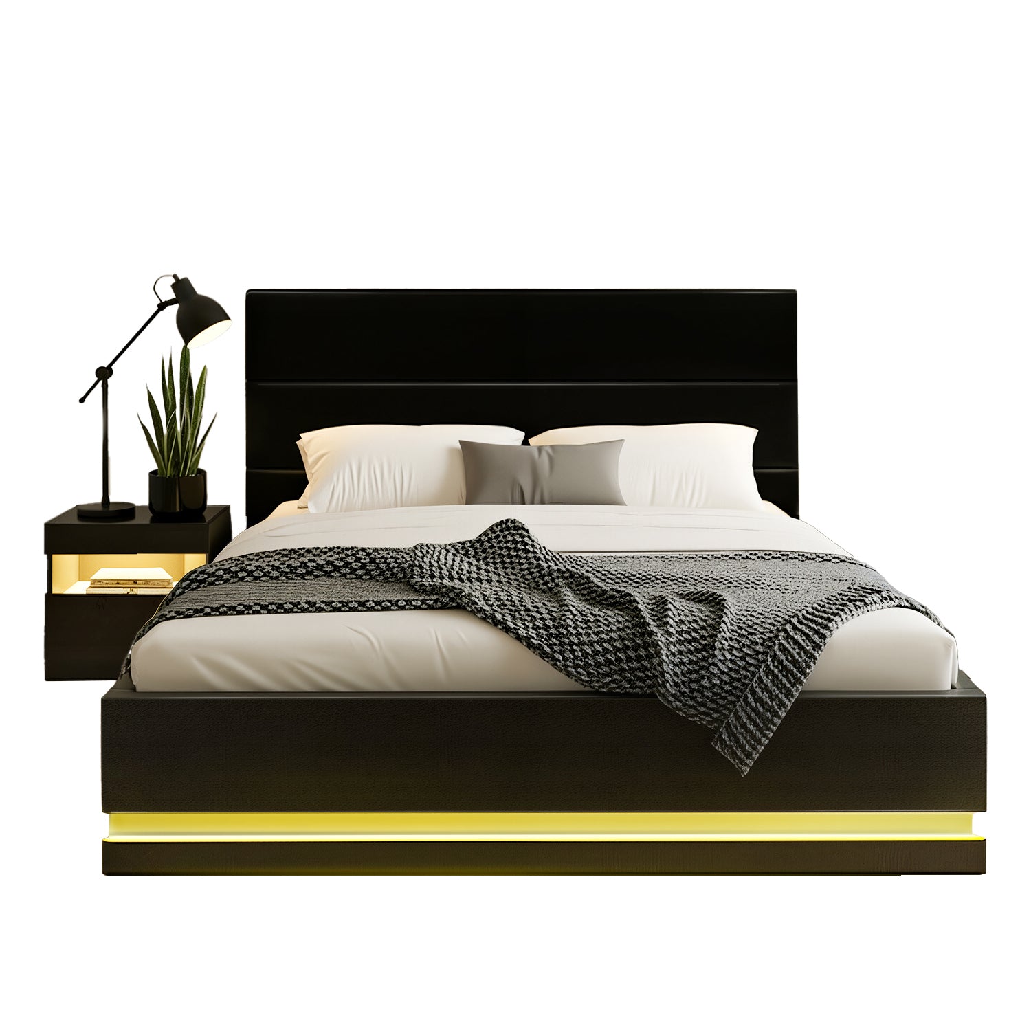 Artiss RGB LED Double Bed Frame with Beside Table Set 16 Colour Mood Lighting BFRAME-BS-LUMI04-D-BK