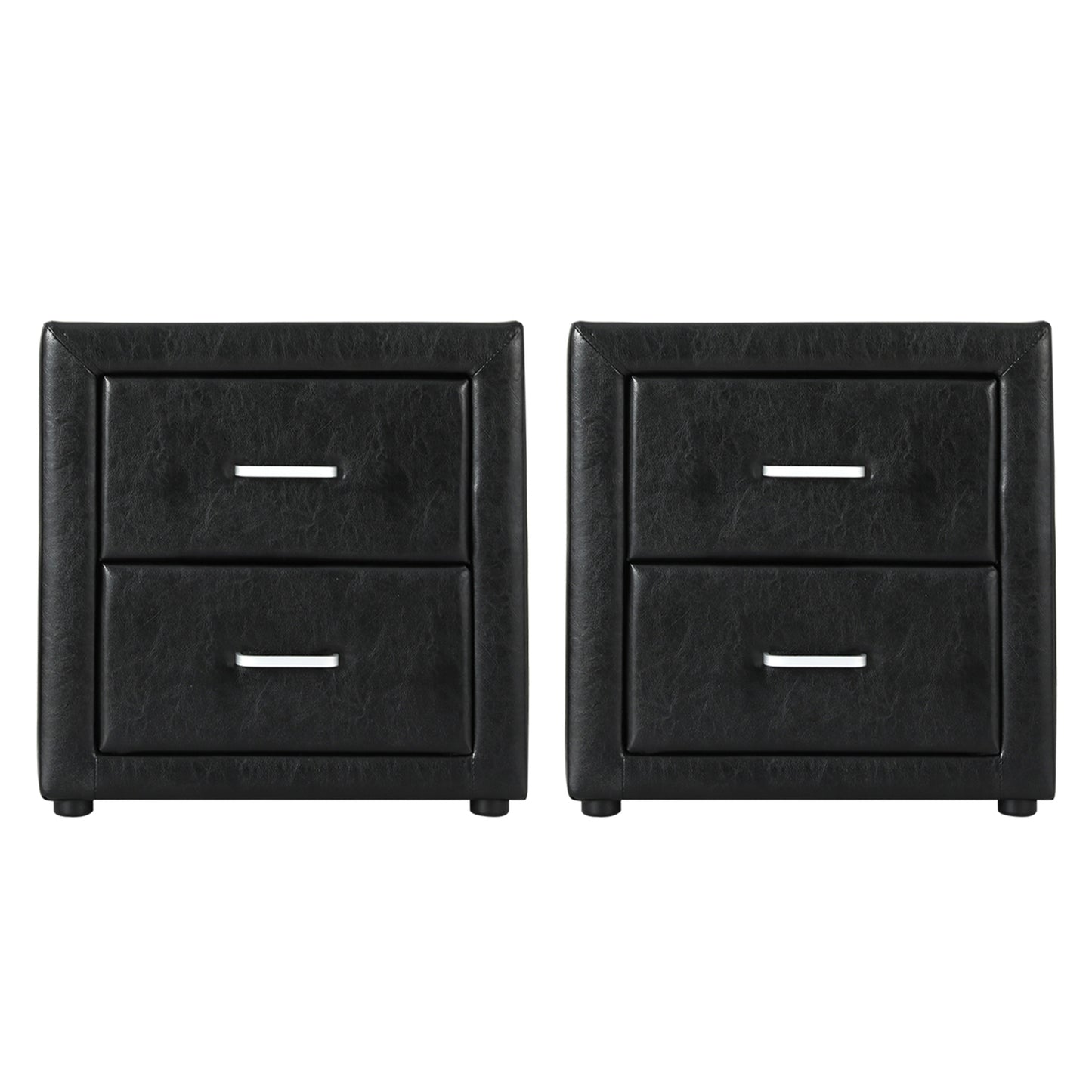Artiss 2X Bedside Table 2 Drawers Side Table Leather - CADEN Black BFRAME-E-BSIDE-BKX2