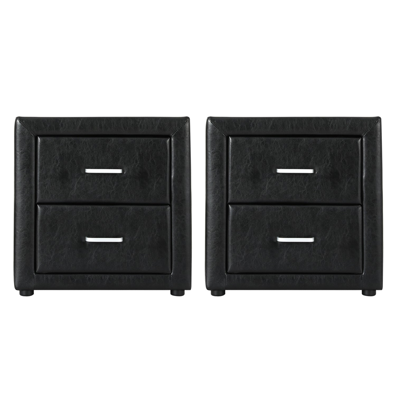 Artiss 2X Bedside Table 2 Drawers Side Table Leather - CADEN Black BFRAME-E-BSIDE-BKX2