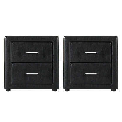 Artiss 2X Bedside Table 2 Drawers Side Table Leather - CADEN Black BFRAME-E-BSIDE-BKX2