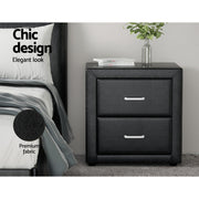 Artiss 2X Bedside Table 2 Drawers Side Table Leather - CADEN Black BFRAME-E-BSIDE-BKX2