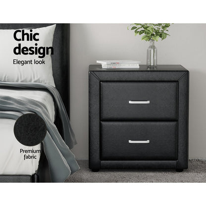 Artiss 2X Bedside Table 2 Drawers Side Table Leather - CADEN Black BFRAME-E-BSIDE-BKX2