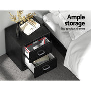 Artiss 2X Bedside Table 2 Drawers Side Table Leather - CADEN Black BFRAME-E-BSIDE-BKX2