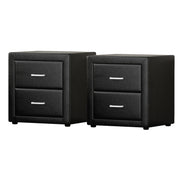 Artiss 2X Bedside Table 2 Drawers Side Table Leather - CADEN Black BFRAME-E-BSIDE-BKX2