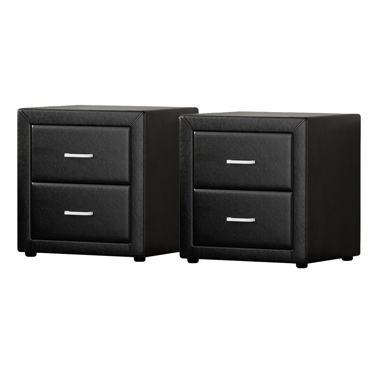 Artiss 2X Bedside Table 2 Drawers Side Table Leather - CADEN Black BFRAME-E-BSIDE-BKX2