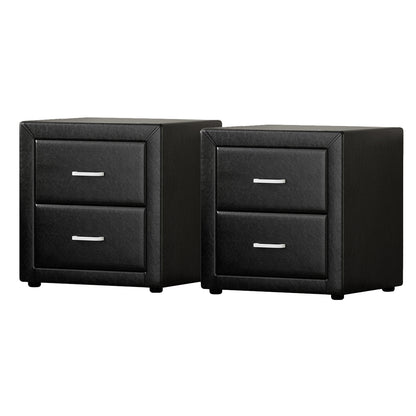 Artiss 2X Bedside Table 2 Drawers Side Table Leather - CADEN Black BFRAME-E-BSIDE-BKX2