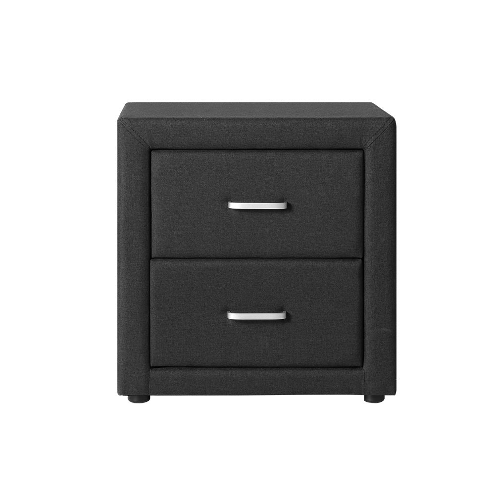 Artiss Bedside Table 2 Drawers Fabric - CADEN Charcoal BFRAME-E-BSIDE-CHAR