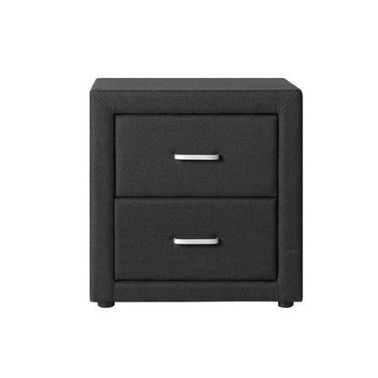 Artiss Bedside Table 2 Drawers Fabric - CADEN Charcoal BFRAME-E-BSIDE-CHAR