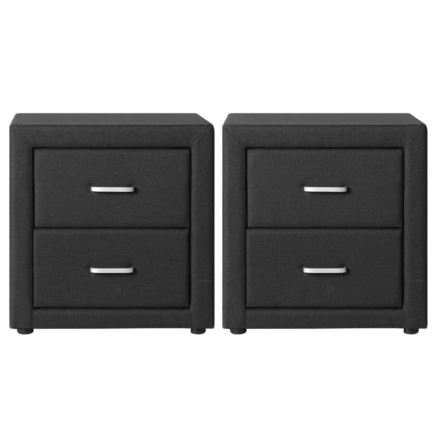 Artiss 2X Bedside Table 2 Drawers Fabric - CADEN Charcoal BFRAME-E-BSIDE-CHARX2