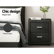 Artiss 2X Bedside Table 2 Drawers Fabric - CADEN Charcoal BFRAME-E-BSIDE-CHARX2