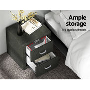 Artiss 2X Bedside Table 2 Drawers Fabric - CADEN Charcoal BFRAME-E-BSIDE-CHARX2