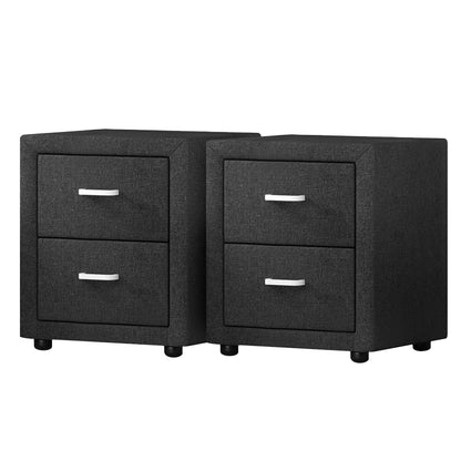 Artiss 2X Bedside Table 2 Drawers Fabric - CADEN Charcoal BFRAME-E-BSIDE-CHARX2