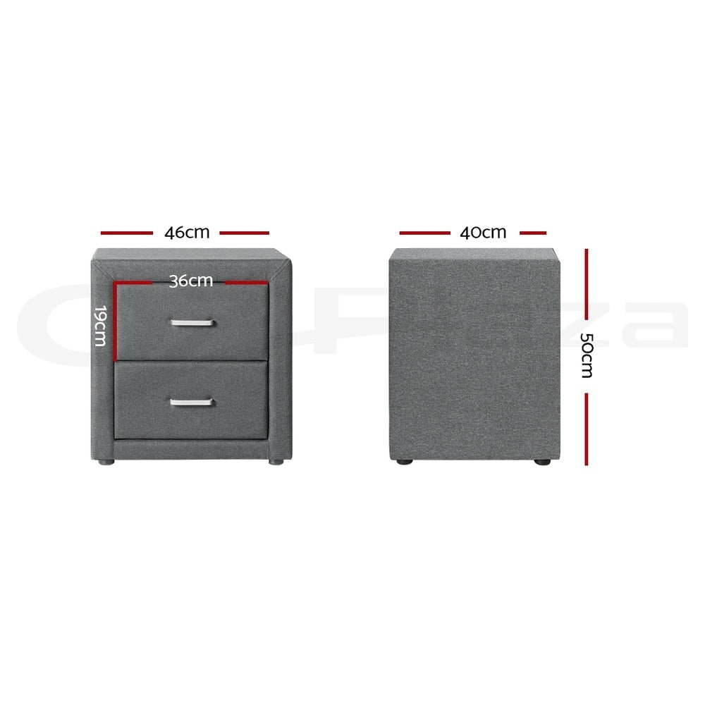 Artiss 2X Bedside Table 2 Drawers Side Table Fabric - CADEN Grey BFRAME-E-BSIDE-GYX2