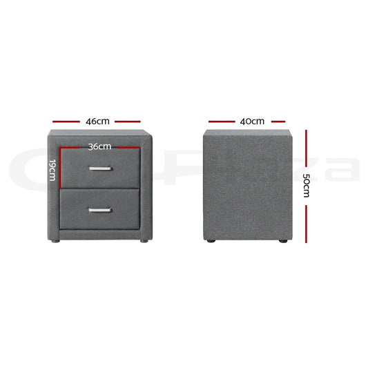 Artiss 2X Bedside Table 2 Drawers Side Table Fabric - CADEN Grey BFRAME-E-BSIDE-GYX2