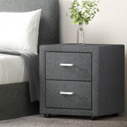 Artiss 2X Bedside Table 2 Drawers Side Table Fabric - CADEN Grey BFRAME-E-BSIDE-GYX2