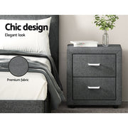 Artiss 2X Bedside Table 2 Drawers Side Table Fabric - CADEN Grey BFRAME-E-BSIDE-GYX2