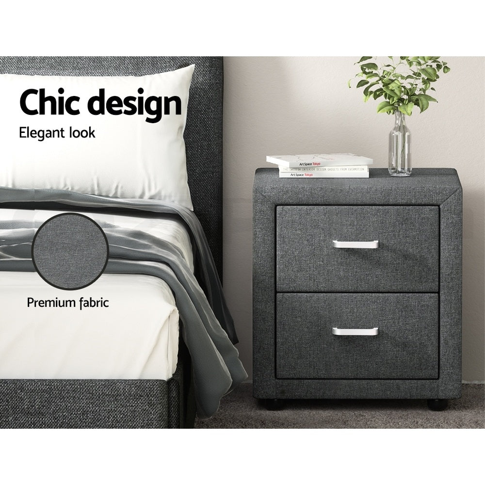 Artiss 2X Bedside Table 2 Drawers Side Table Fabric - CADEN Grey BFRAME-E-BSIDE-GYX2