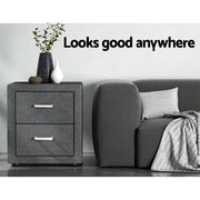 Artiss 2X Bedside Table 2 Drawers Side Table Fabric - CADEN Grey BFRAME-E-BSIDE-GYX2