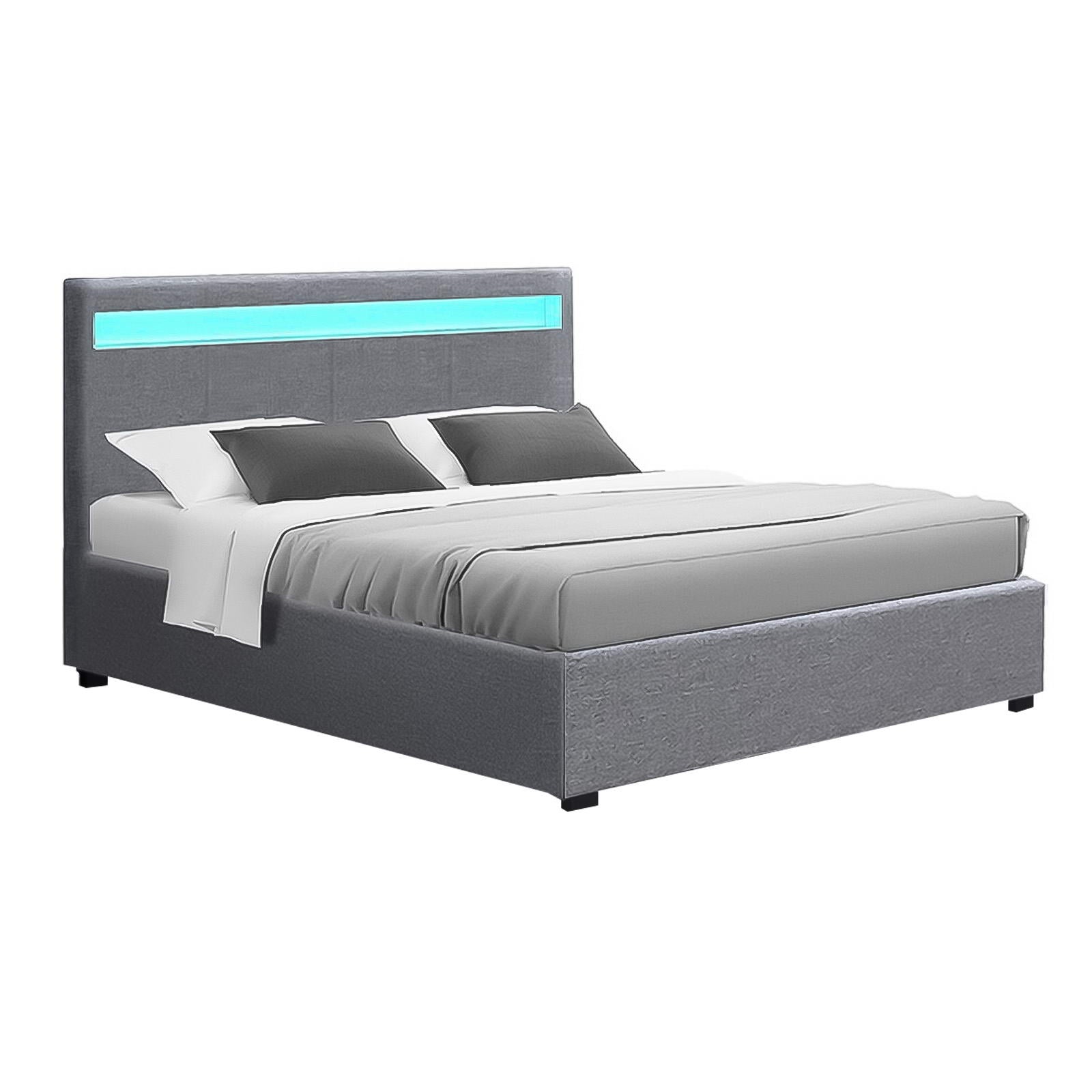 Artiss Bed Frame Double Size LED Gas Lift Grey COLE BFRAME-E-COLE-D-GY-ABC