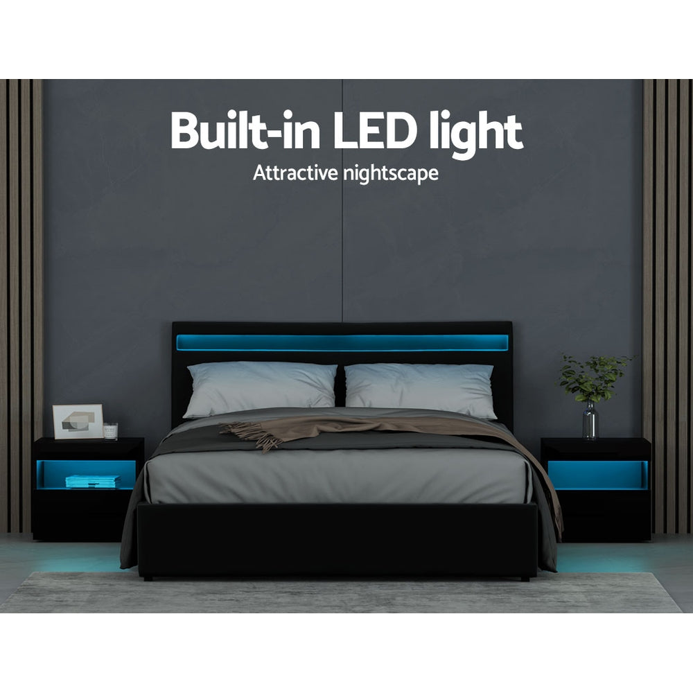 Artiss Bed Frame Queen Size LED Gas Lift Black COLE BFRAME-E-COLE-Q-BK-ABC