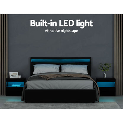 Artiss Bed Frame Queen Size LED Gas Lift Black COLE BFRAME-E-COLE-Q-BK-ABC
