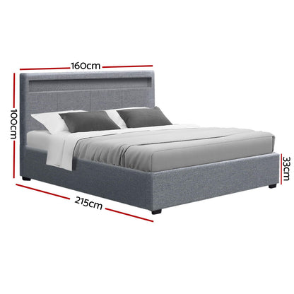 Artiss Bed Frame Queen Size LED Gas Lift Grey COLE BFRAME-E-COLE-Q-GY-ABC