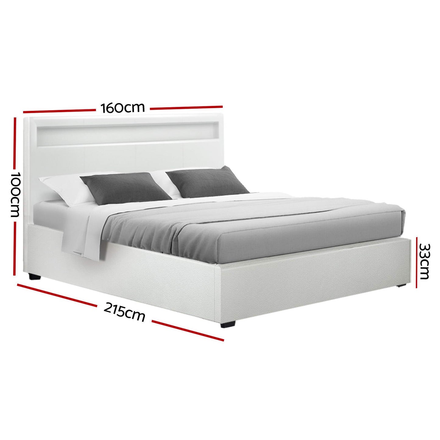 Artiss Bed Frame Queen Size LED Gas Lift White COLE BFRAME-E-COLE-Q-WH-ABC