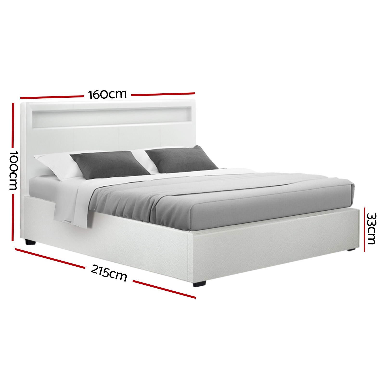 Artiss Bed Frame Queen Size LED Gas Lift White COLE BFRAME-E-COLE-Q-WH-ABC