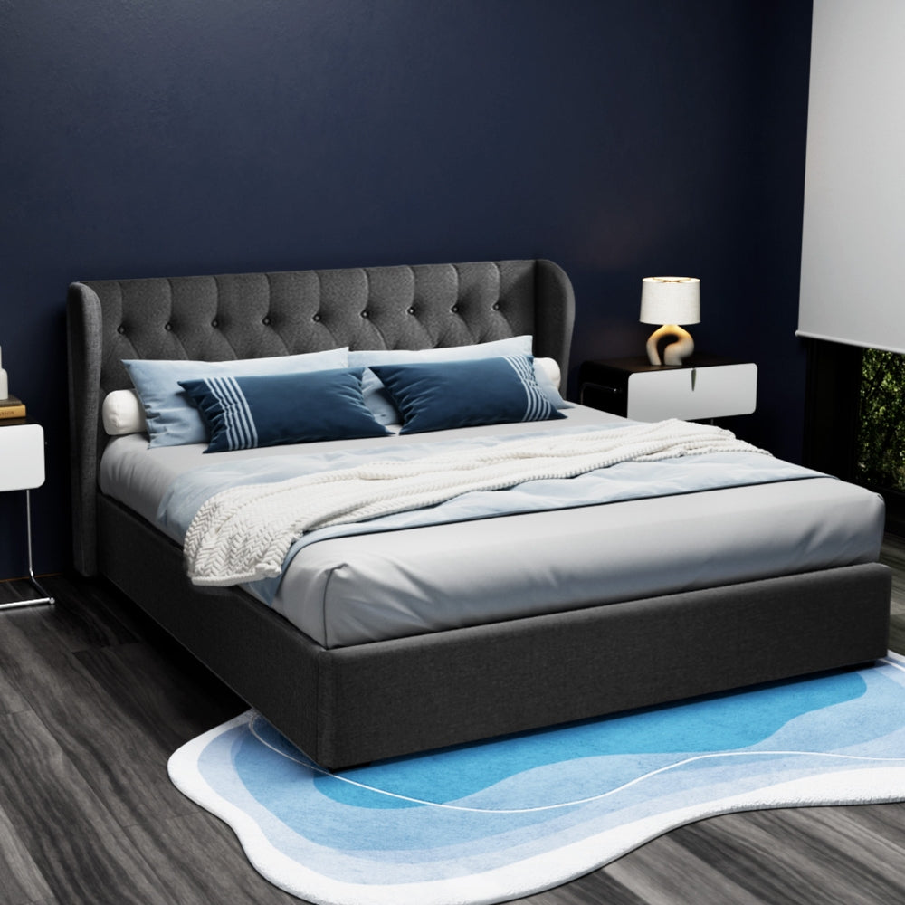 Artiss Bed Frame King Size Gas Lift Charcoal ISSA BFRAME-E-ISSA-K-CHAR-AB