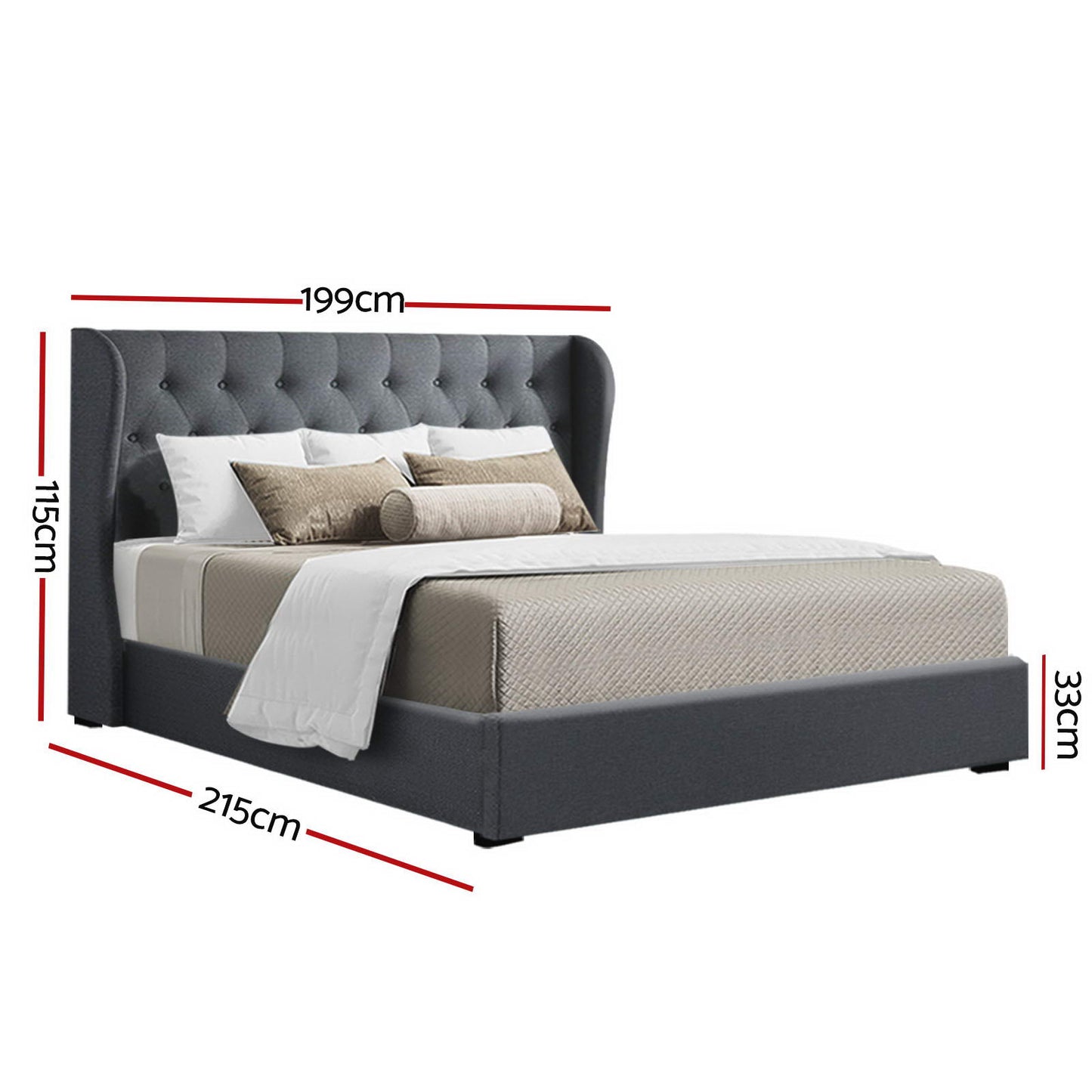 Artiss Bed Frame King Size Gas Lift Charcoal ISSA BFRAME-E-ISSA-K-CHAR-AB