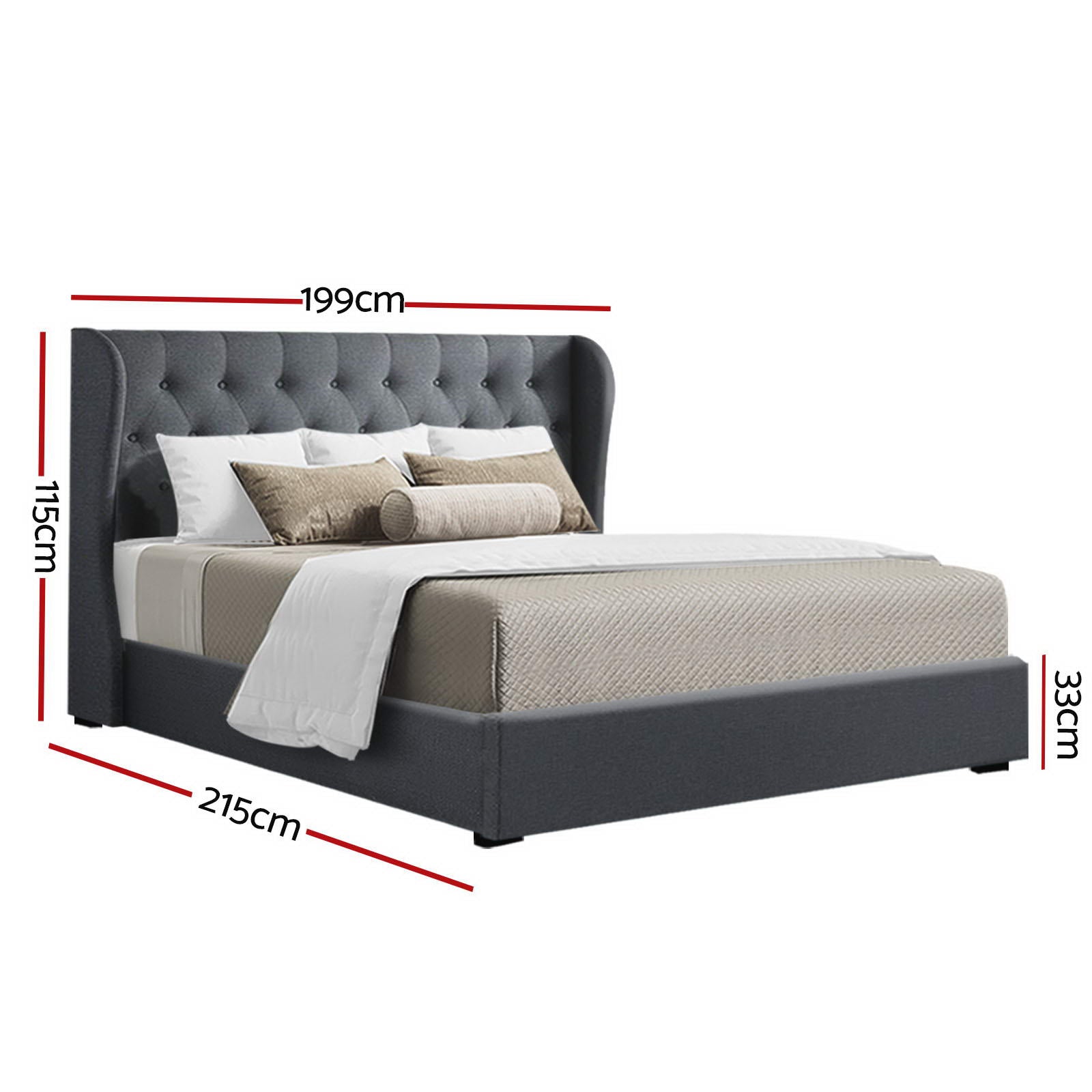 Artiss Bed Frame King Size Gas Lift Charcoal ISSA BFRAME-E-ISSA-K-CHAR-AB