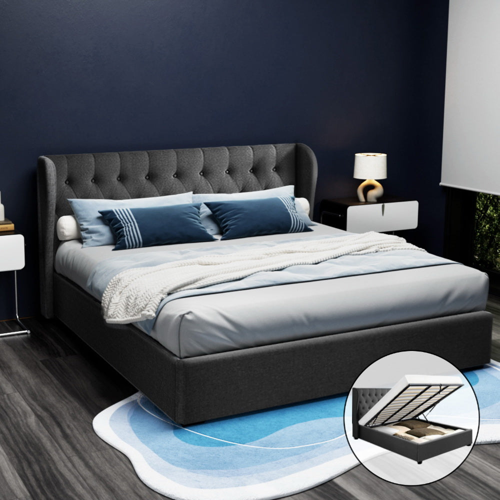 Artiss Bed Frame King Size Gas Lift Charcoal ISSA BFRAME-E-ISSA-K-CHAR-AB