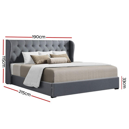 Artiss Bed Frame King Size Gas Lift Grey ISSA BFRAME-E-ISSA-K-GY-ABC