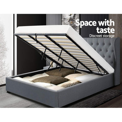 Artiss Bed Frame King Size Gas Lift Grey ISSA BFRAME-E-ISSA-K-GY-ABC