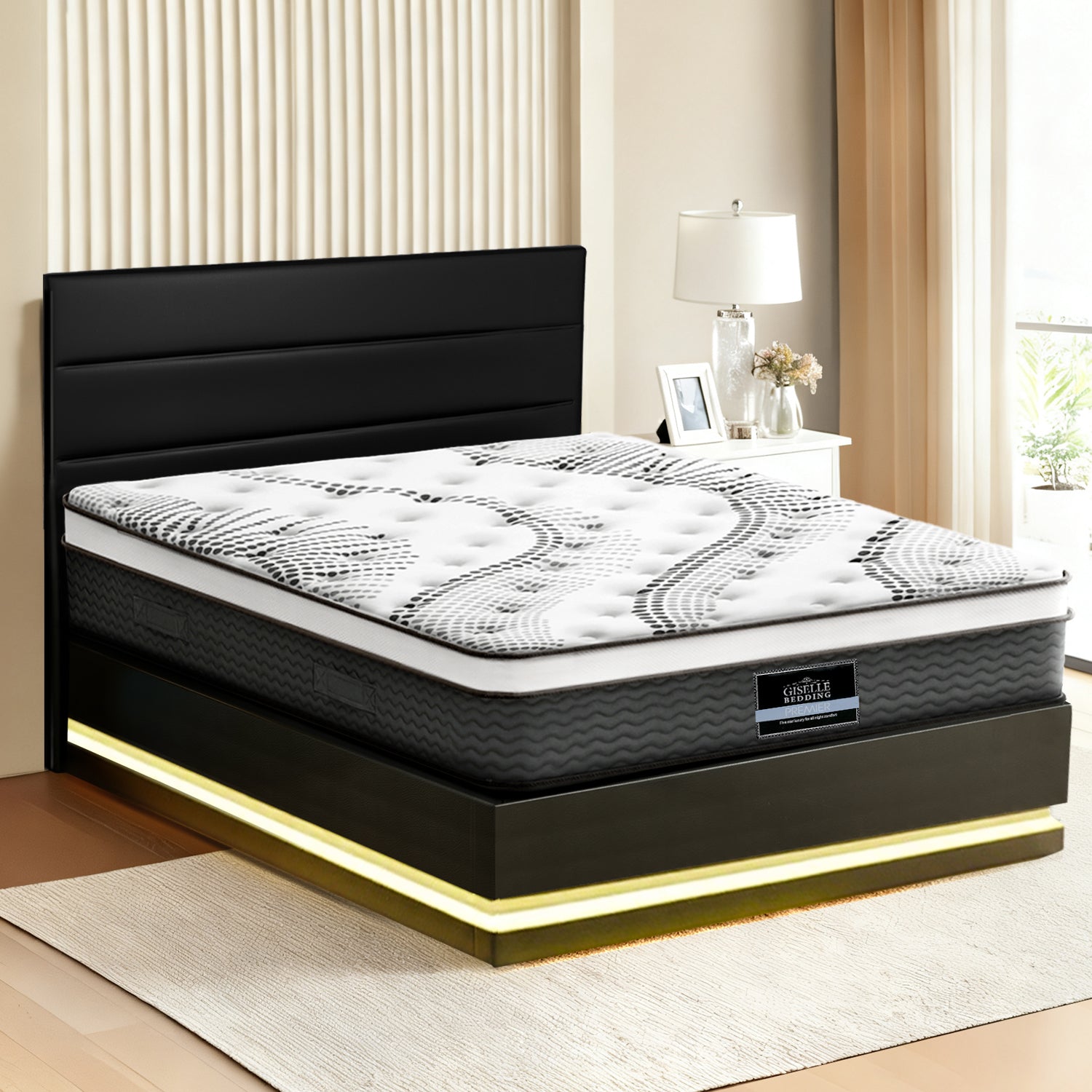 Artiss RGB LED Queen Bed Frame with 32cm Giselle Mattress Set BFRAME-E-LUMI-0907-Q