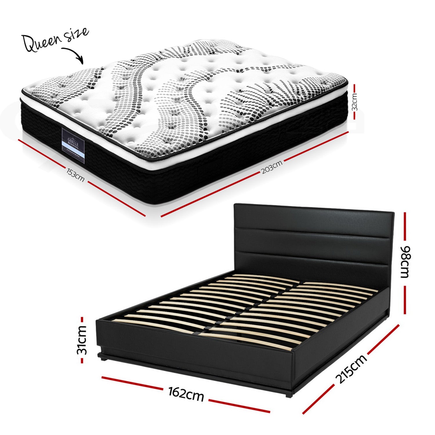 Artiss RGB LED Queen Bed Frame with 32cm Giselle Mattress Set BFRAME-E-LUMI-0907-Q