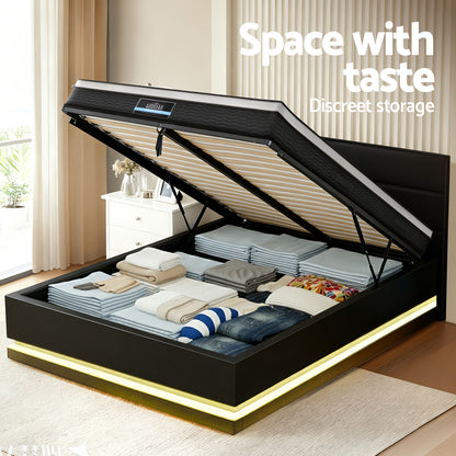 Artiss RGB LED Queen Bed Frame with 32cm Giselle Mattress Set BFRAME-E-LUMI-0907-Q